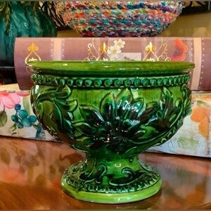 Vintage MCM INARCO Japan Green Pedestal Planter Dish
